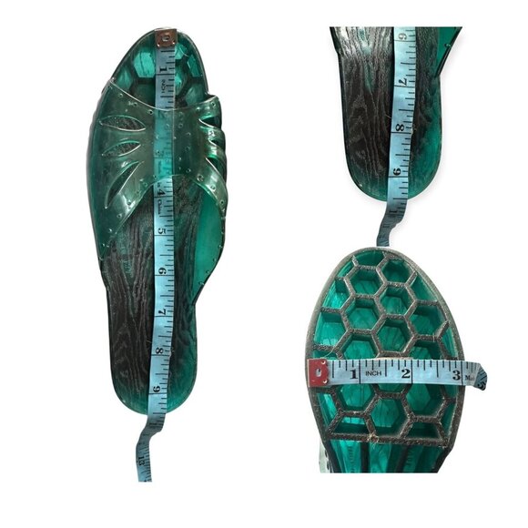 Vintage 60s Jelly Slide Sandals – Size 7, Green Plastic Wedge Heels made in USA - Picture 9 of 15